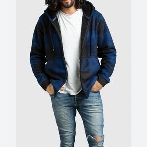 BOSTON TRADERS Men’s LG Blue Blk Quilted Lining Snap Zip Jacket Coat Shacket EUC